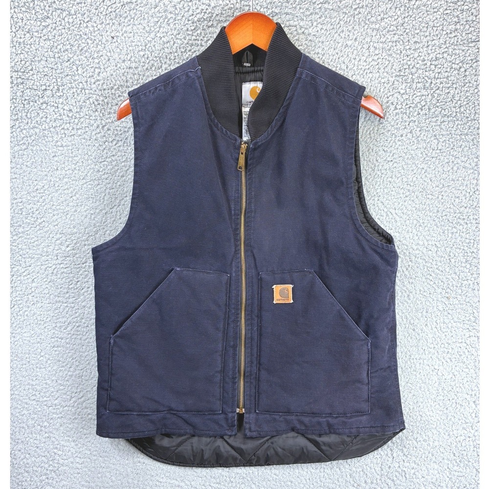 Carhartt V02 Duck Canvas Vest Mens M Blue Quilted Lined Workwear Utility
